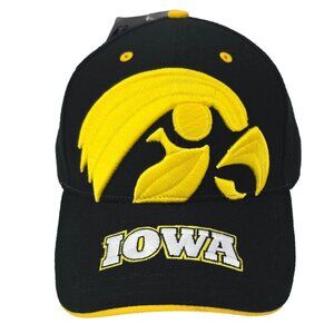 Iowa Hawkeyes Hat Cap Black Gold Big Hawk Logo NCAA Adjustable Embroidered NEW